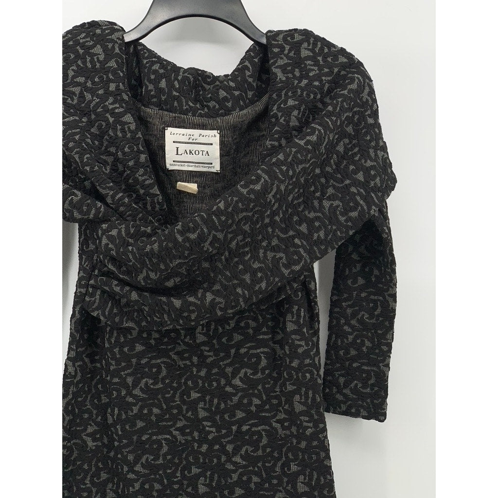 LORRAINE PARISH FOR LAKOTA Women's Petite Black-Gray Printed Dress SZ XS