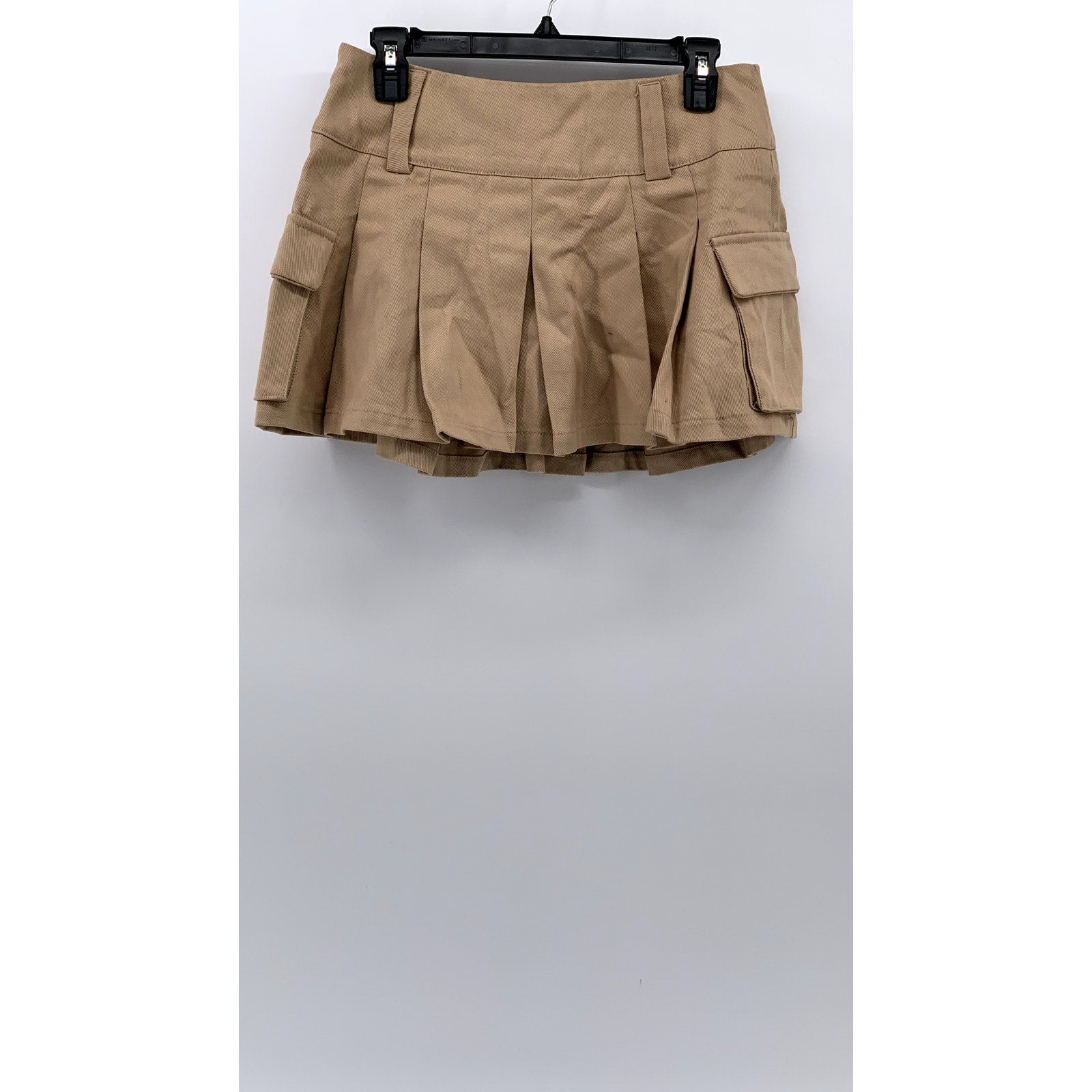 SHEIN Women's Tan Denim Pleated A-Line Tennis Cargo Mini Skirt SZ 4
