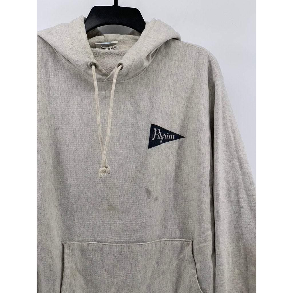 CHAMPION Men's Heather Gray Pilgrim Logo Hoodie SZ L