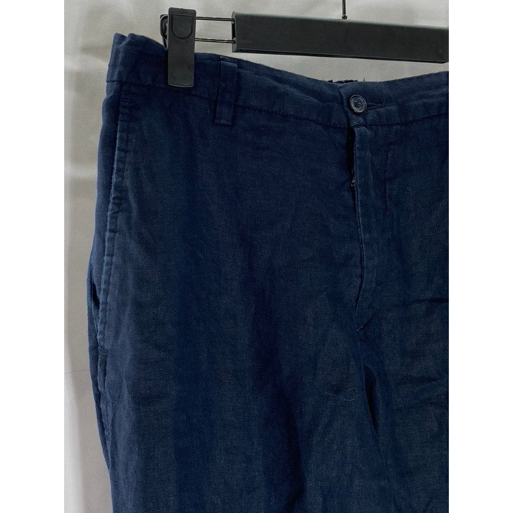 ZARA Men's Navy Blue Linen Straight-Fit Drawstring Pant SZ M