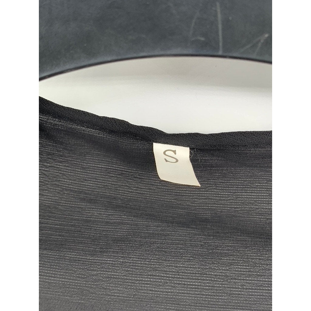 UNBRANDED Women's Black Sheer Open-Front Long Sleeve Cropped Shawl SZ S