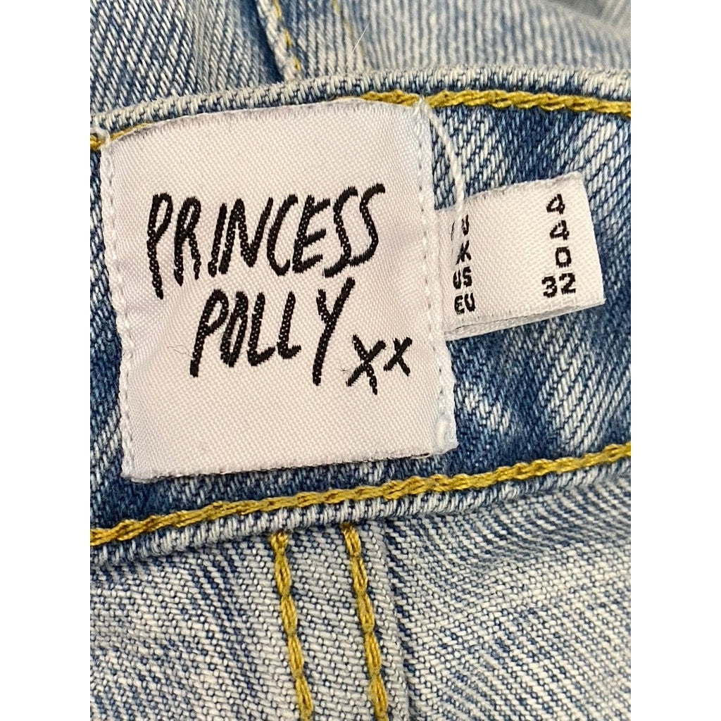 PRINCESS POLLY Women's Light Blue Wash Distressed Denim Straight-Leg Jeans SZ 0