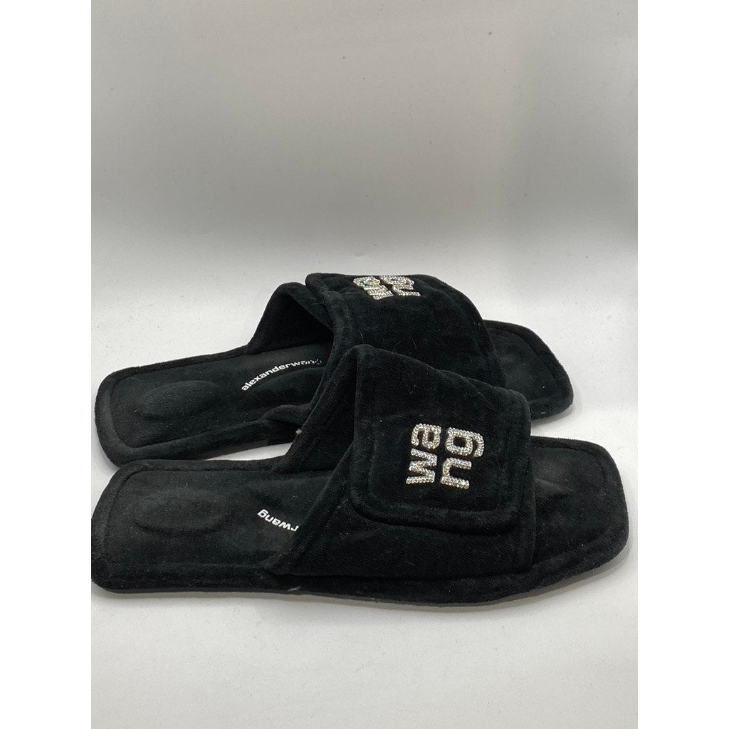 ALEXANDER WANG Women's Black-White Lana Padded Logo Slide Slippers SZ 41(US11)