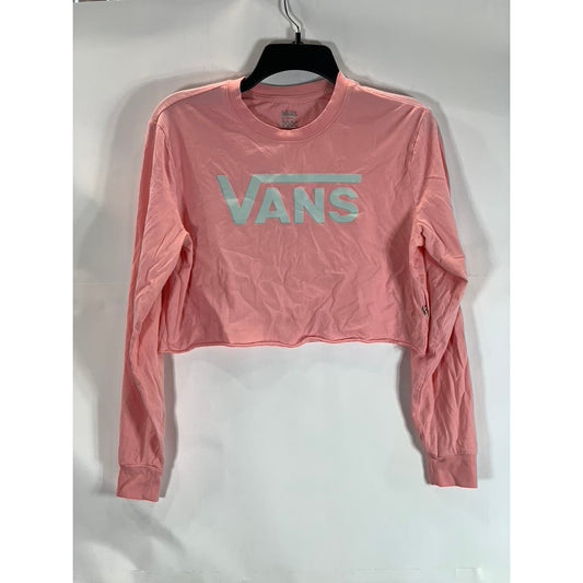 VANS Women's Salmon Pink Long Sleeve Cropped Logo T Shirt SZ XS