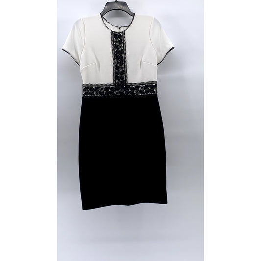 KARL LAGERFELD PARIS Women's Black-White Lace-Trim Color-Block Sheath Dress SZ 4