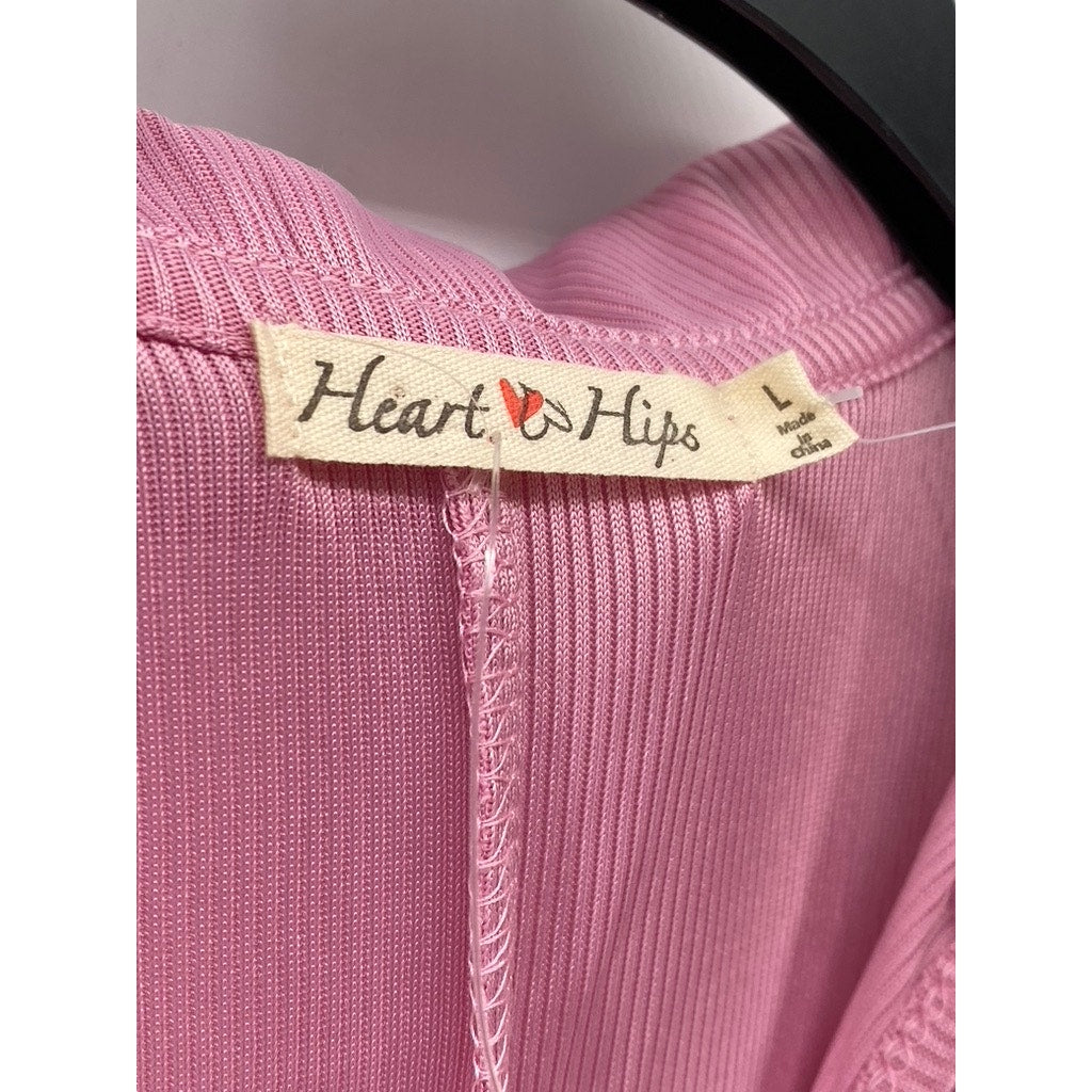HEART & HIPS Women's Pink Ribbed V-Neck Collared Sleeveless Mini Dress SZ L
