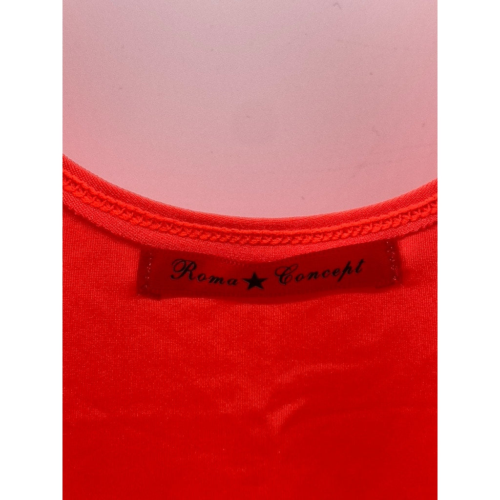 ROMA CONCEPT Women's Neon Orange Crewneck Short Sleeve Cheeky Bodysuit SZ L