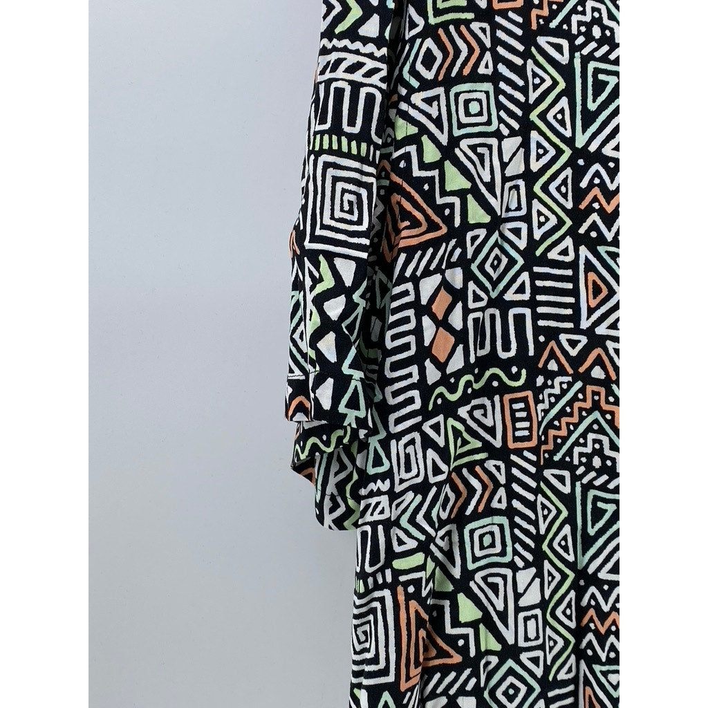 PACSUN Men’s Black-Multi Aztec Button-Up Regular-Fit Short Sleeve Shirt SZ L