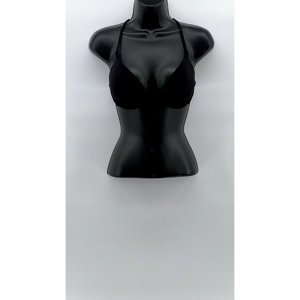 VICTORIA SECRET Women's Black Braided Crochet Knit Push-Up Bra SZ 32C