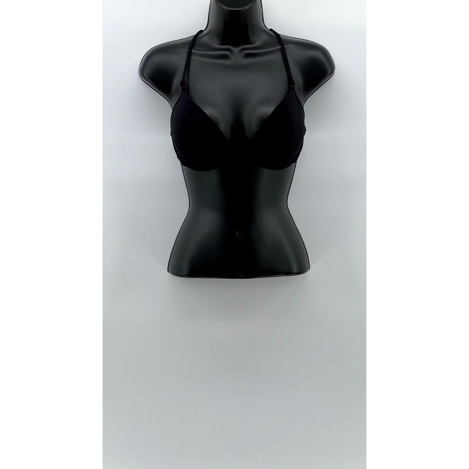 VICTORIA SECRET Women's Black Braided Crochet Knit Push-Up Bra SZ 32C