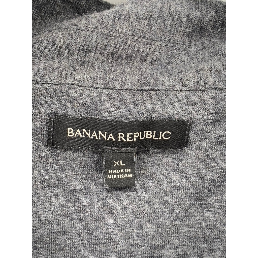 BANANA REPUBLIC Men's Charcoal Gray Long Sleeve Cotton-Wool Polo Shirt SZ XL