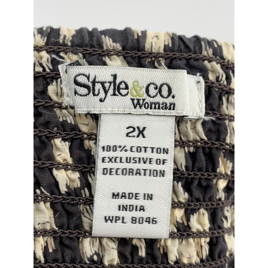 STYLE & CO Women's Plus Black-Beige Printed Beaded Skirt SZ 2X