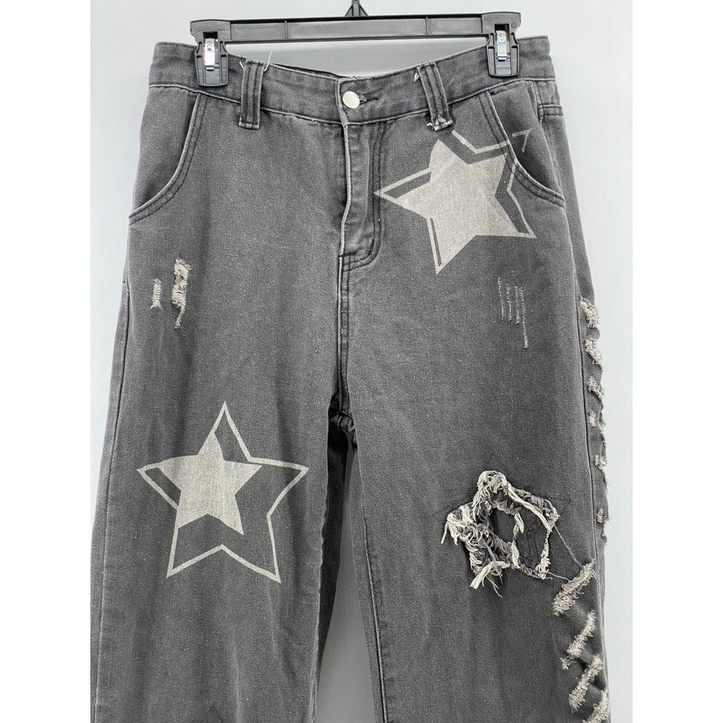 UNBRANDED Women's Washed Black Star Denim Y2K Baggy 90's Grunge Jeans SZ L