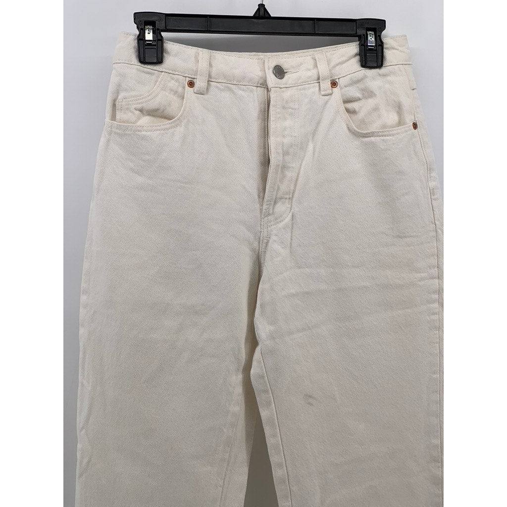 ROLLA'S Women's White Denim Classic Straight Leg High Rise Button-Fly Jeans SZ26