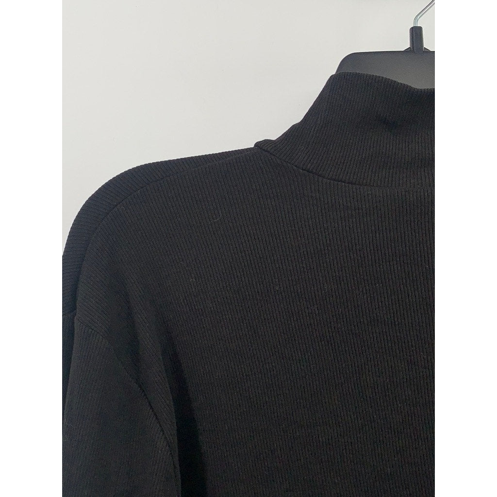WEEKDAY Women's Black Rib Knit Mock-Neck Long Sleeve Casual Top SZ XL