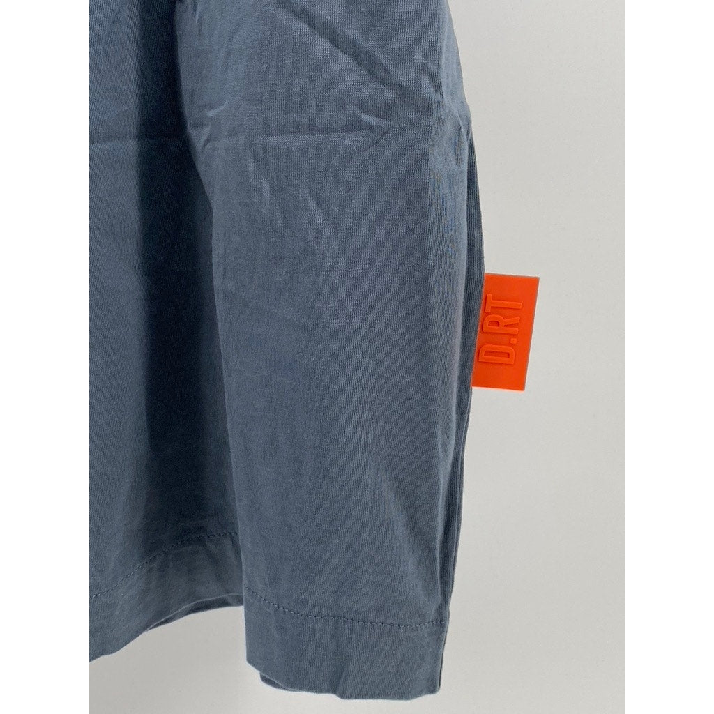 D.RT Men's Gray-Red Cool Stripe Crewneck Graphic Short Sleeve T-Shirt SZ L