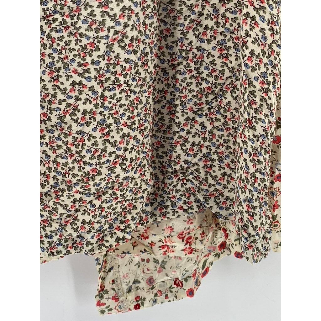 PEPE JEANS LONDON Women's Vintage Beige Floral Print V-Neck Wrap Mini Dress SZ S