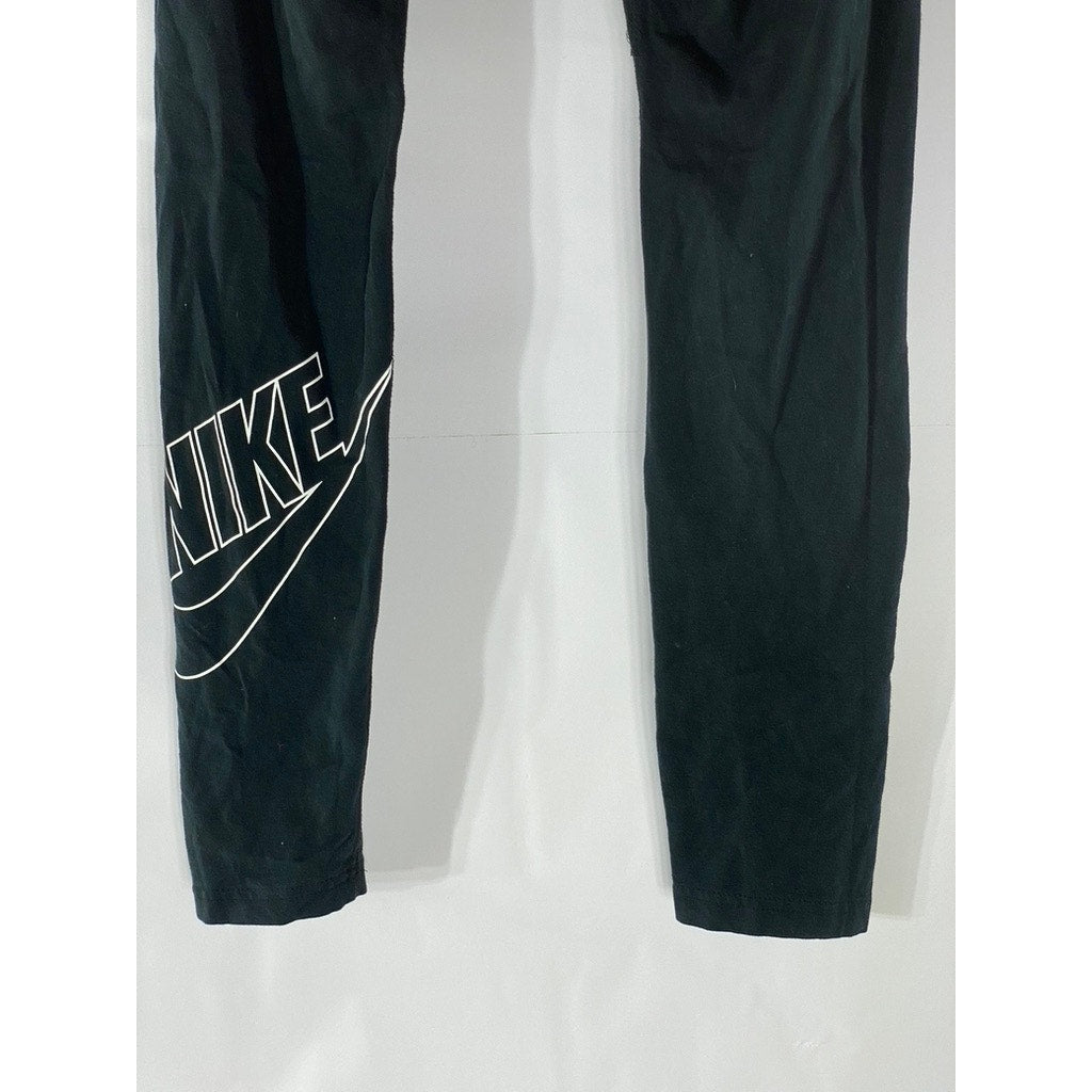 NIKE Women’s Black Solid Elastic Waist Pull-On Leg Logo Athletic Leggings SZ L