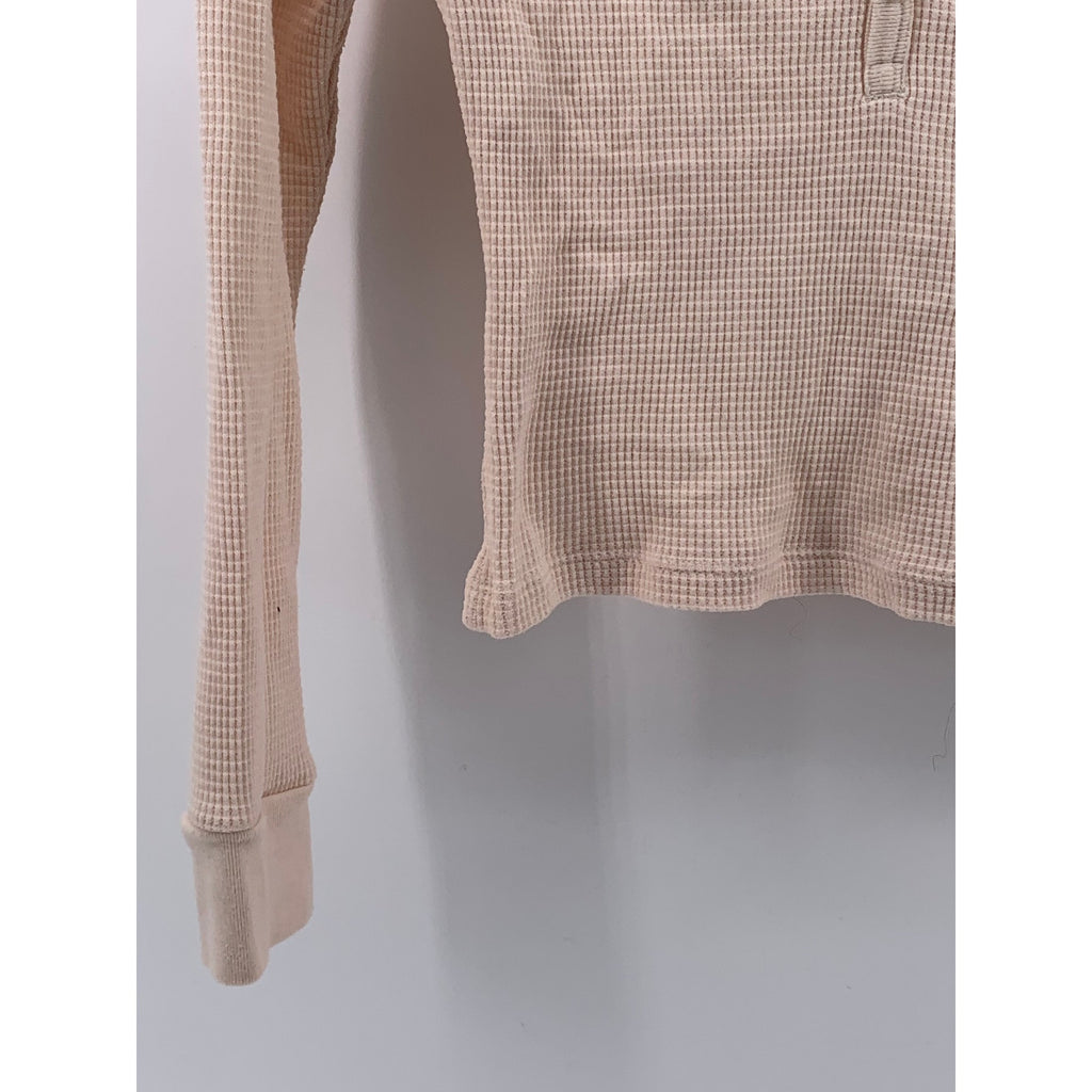 TNA Women's Rose Waffle-Knit Button-Up Long Sleeve V-Neck Crop Top SZ M