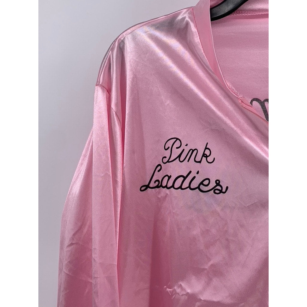 UNBRANDED Women's Light Pink Satin Collarless Script Logo Zip-Up Jacket SZ 3XL