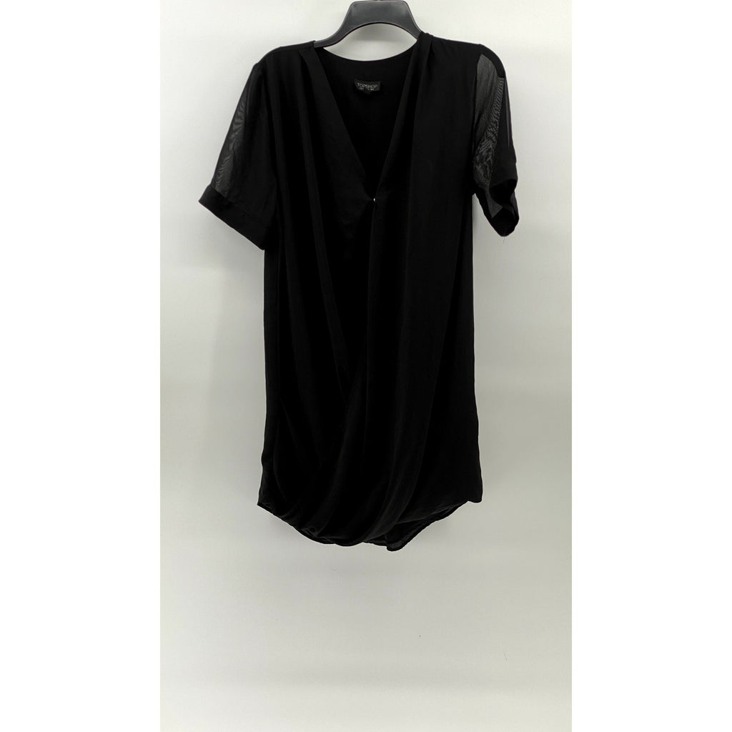TOPSHOP Women's Black V-Neck Short Sleeve Surplice Tunic Dress SZ 4