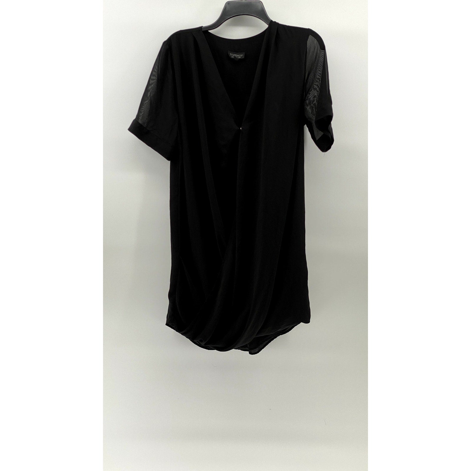 TOPSHOP Women's Black V-Neck Short Sleeve Surplice Tunic Dress SZ 4