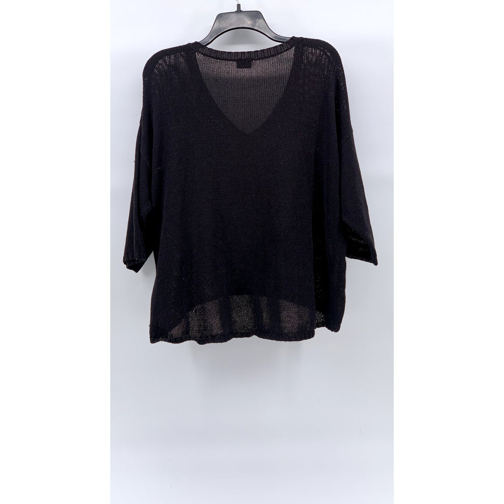 SPARKLE & FADE Women's Black Crochet V-Neck 3/4 Sleeve Pullover Top SZ L