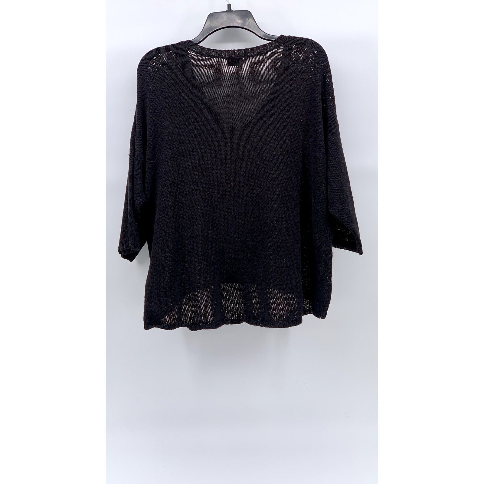 SPARKLE & FADE Women's Black Crochet V-Neck 3/4 Sleeve Pullover Top SZ L
