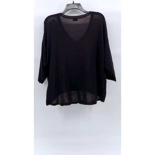 SPARKLE & FADE Women's Black Crochet V-Neck 3/4 Sleeve Pullover Top SZ L