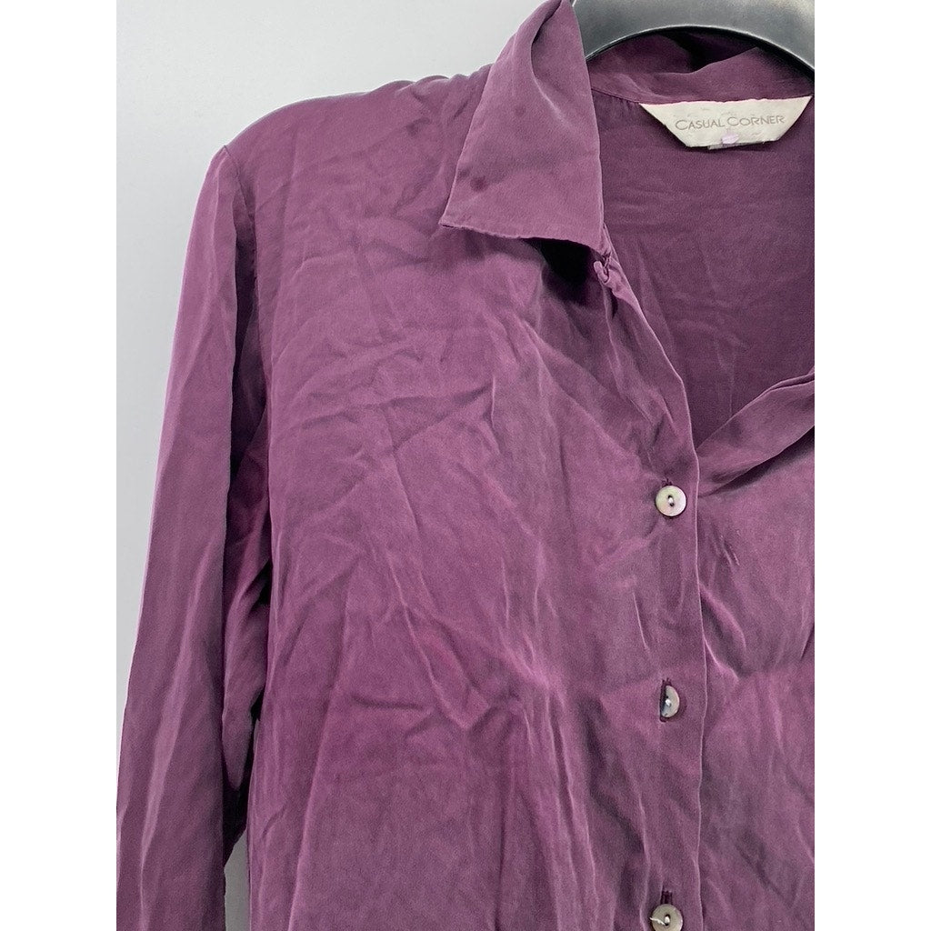 CASUAL CORNER Women's Burgundy Button-Up Regular-Fit Long Sleeve Top SZ 8