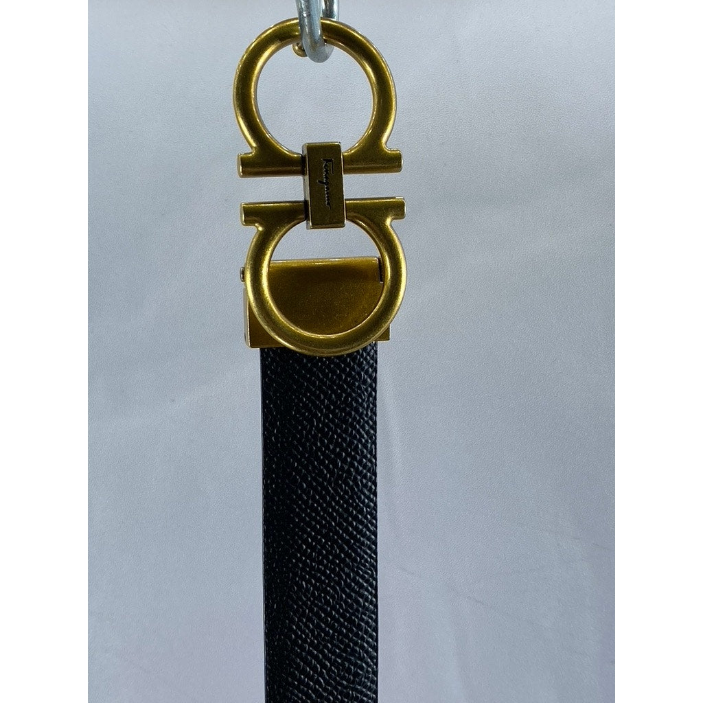 FERRAGAMO Men's Black-Red Leather Reversible Gancini Belt