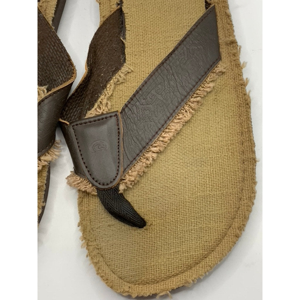 COBIAN Men's Brown Leather Distressed Flip-Flops SZ 10