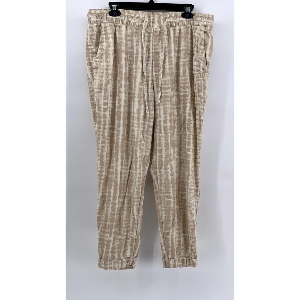OLD NAVY Women's Beige Spring Tie-Dye High-Rise Linen-Blend Pant SZ L