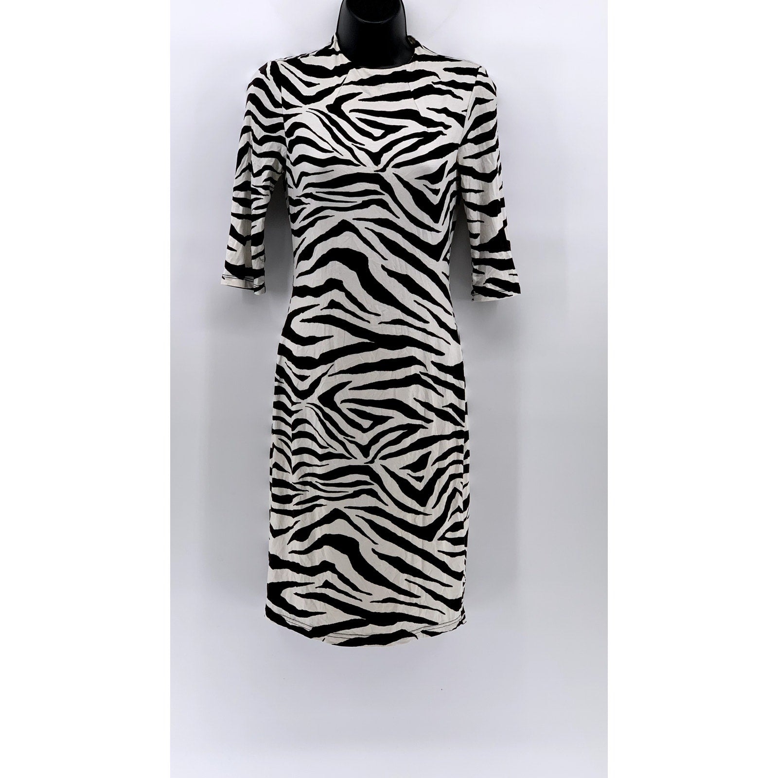 ALICE + OLIVIA Women's Off-White/Black Y2K Zebra Print Crewneck Dress SZ 2