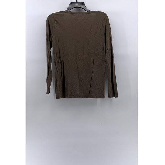 ANN TAYLOR Women's Brown Crewneck Long Sleeve Casual Top SZ M