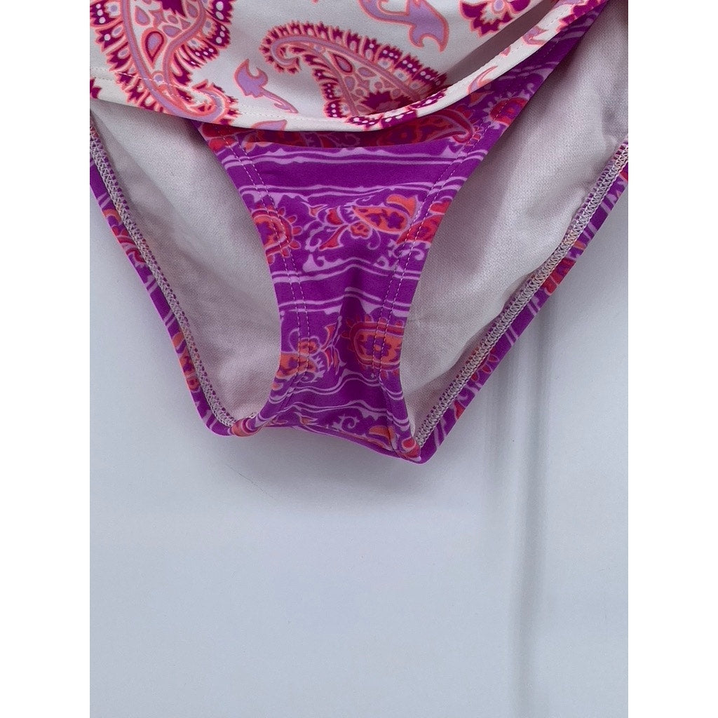 SOFIA By VIX Women's Pink-WhIte Paisley Side-Tie Bikini Bottom SZ L