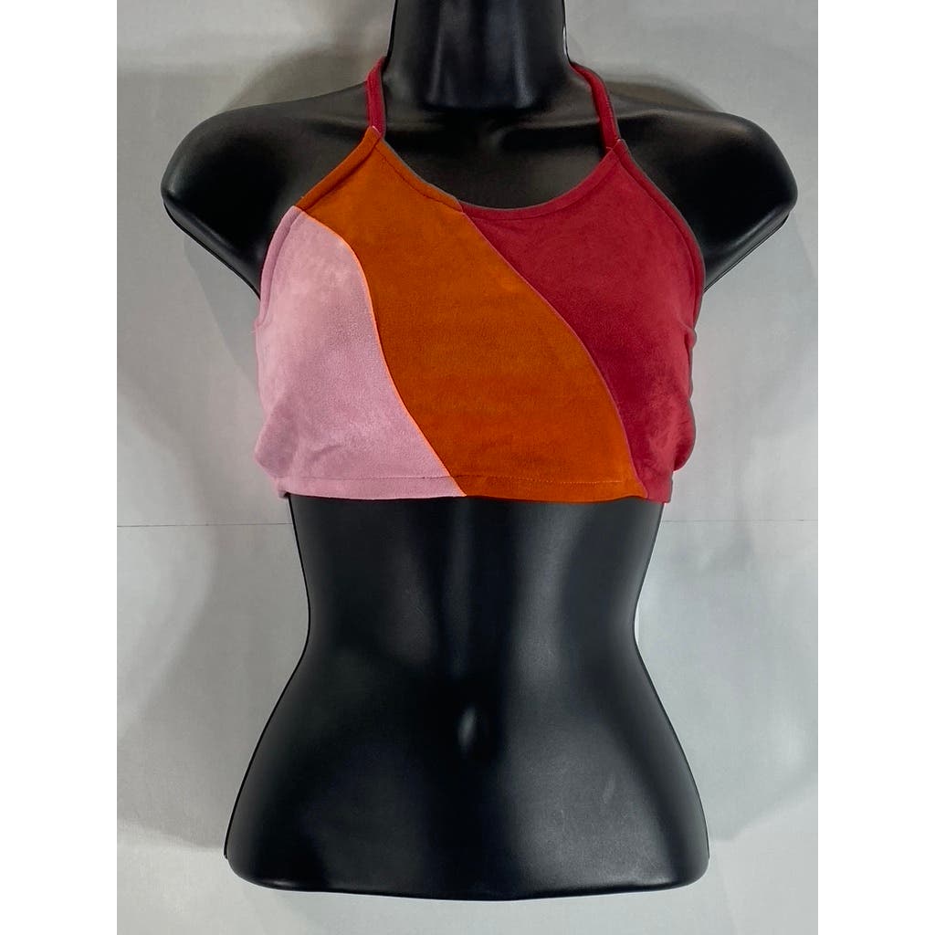 CIDER Women's Red/Pink/Orange Color Patchy Halter Cropped Tank Top SZ S(US4)