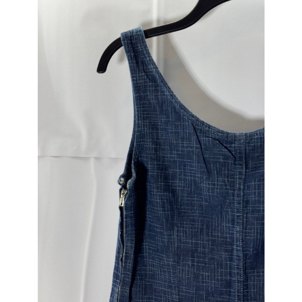 DKNY CLASSIC Women's Blue Printed Side-Zip Scoop-Neck Mini Tank Dress SZ 8