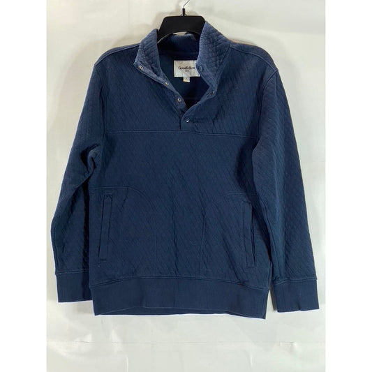 GOODFELLOW & CO Men's Navy Quilted Snap-Button Stand Collar Pullover Sweater SZS