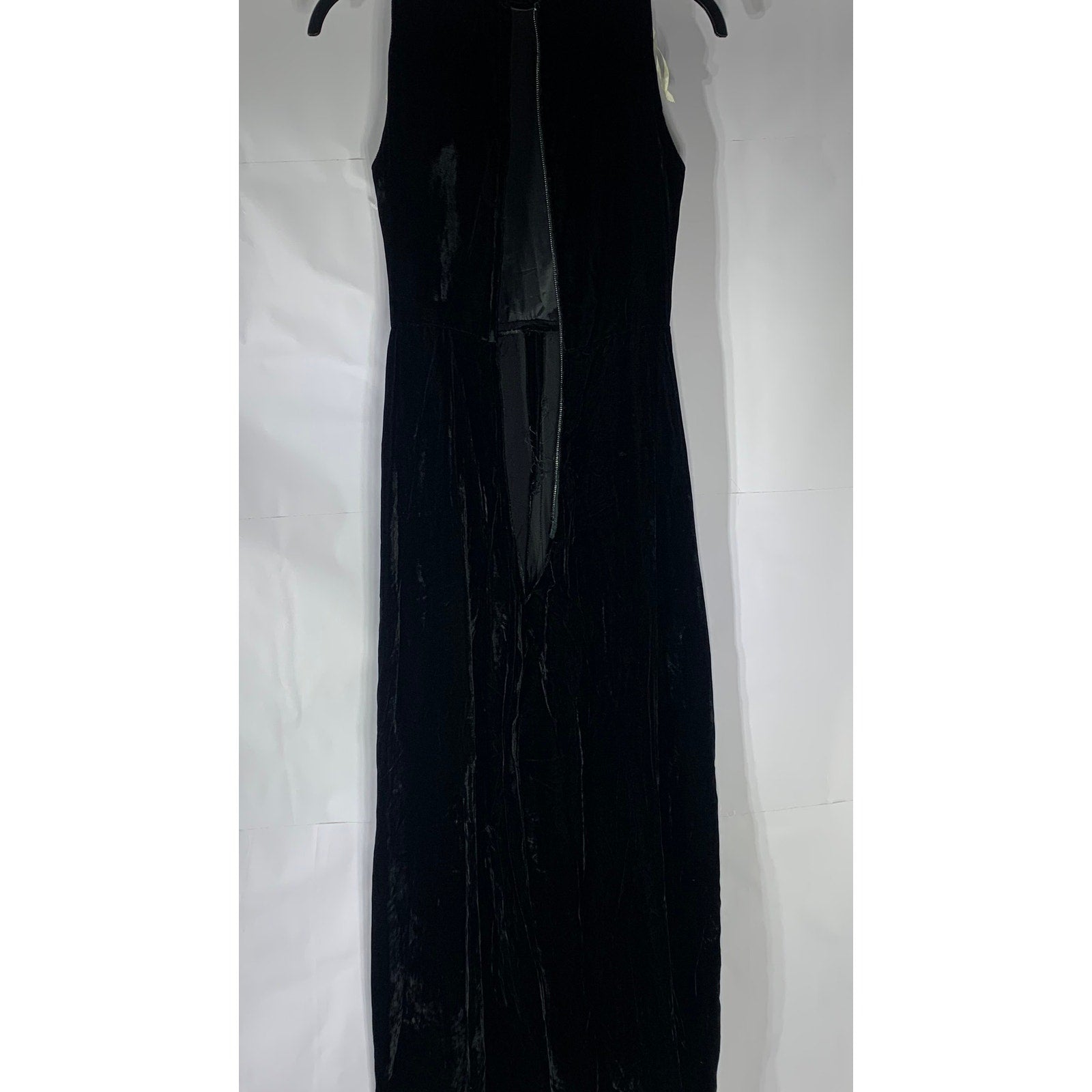 ILGWU Women's Vintage Black Velvet Embroidered Mock-Neck Sleeveless Jumpsuit SZS