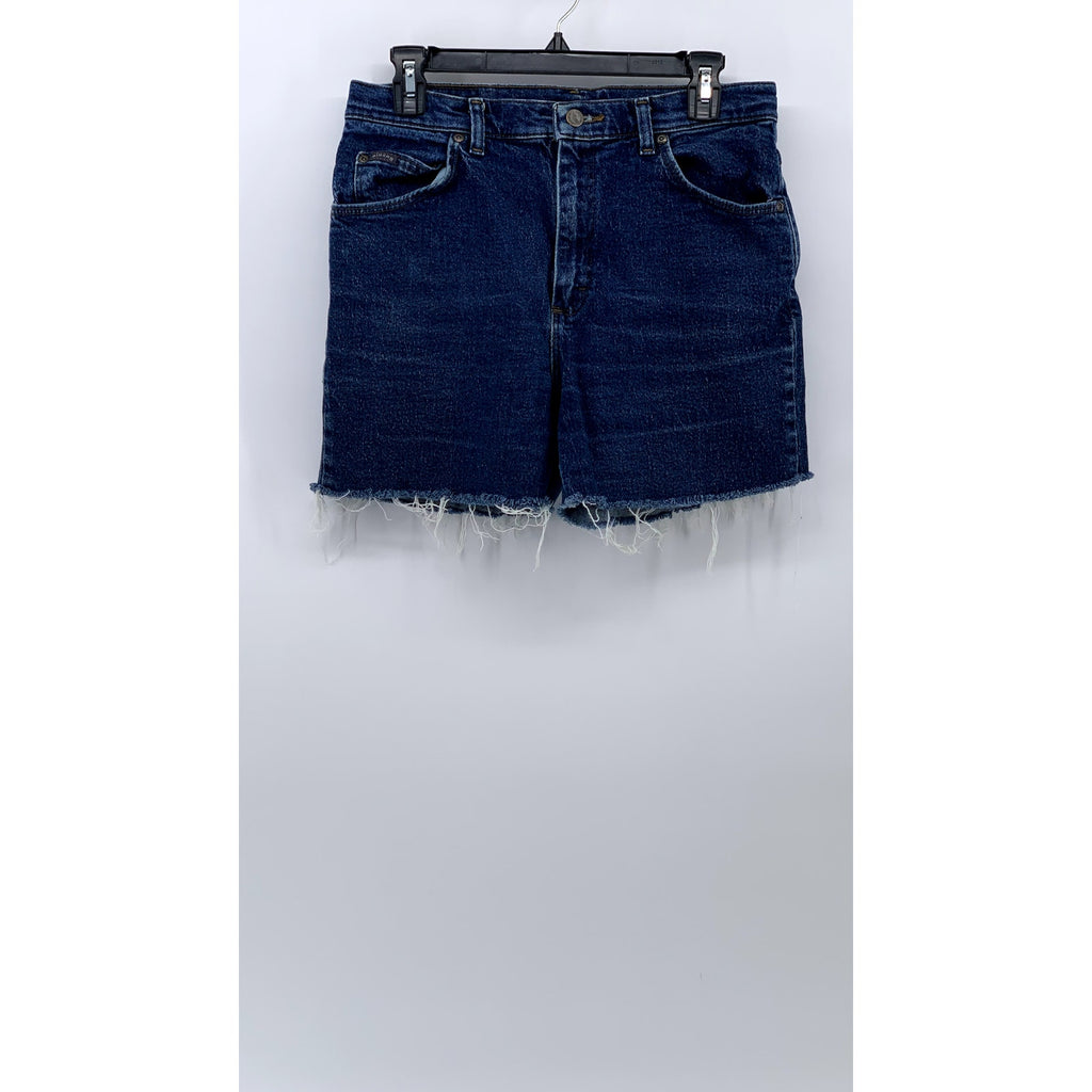 LEE DENIM RIDERES Women's Dark Blue Denim Cut-Off Regular-Fit Shorts SZ 10