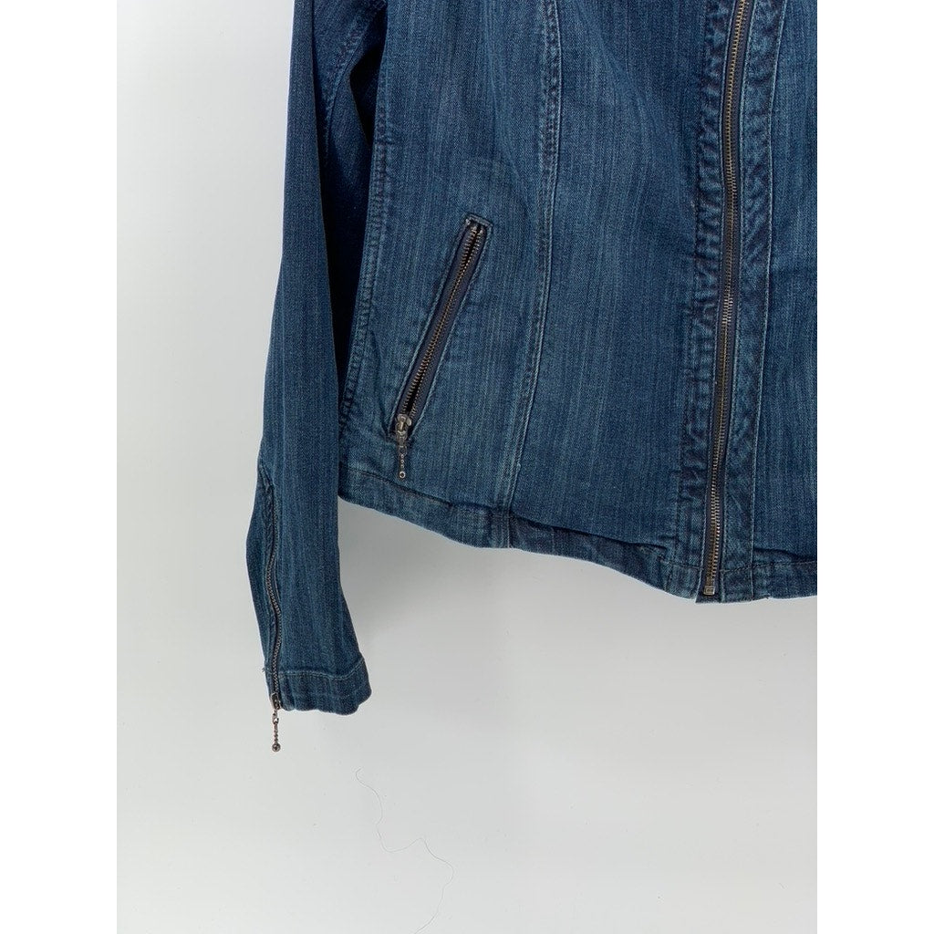 TORRID Women's Blue Denim Zip-Up Long Sleeve Moto Grunge Jacket SZ 3