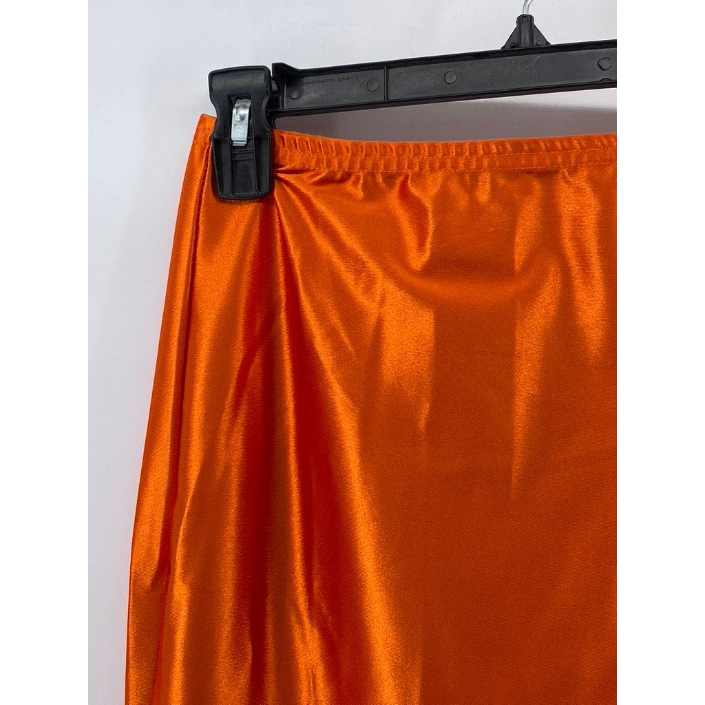 PRETTYLITTLETHING Women's Orange Rust Satin Stretch Side Slit Maxi Skirt SZ 4