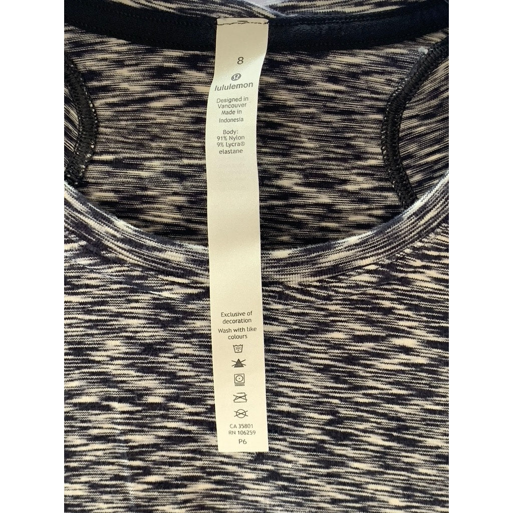 LULULEMON Women's Black/White Printed Runderful Crewneck Long Sleeve Top SZ 8