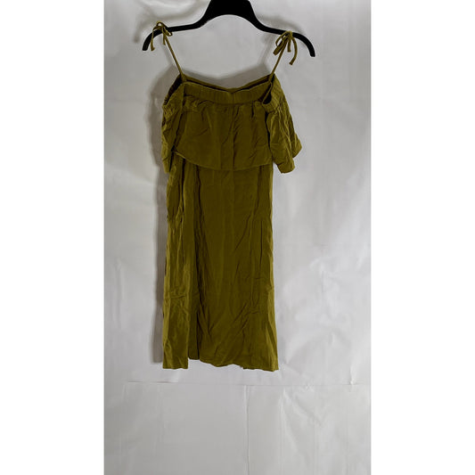 H&M Women's Olive Green Ruffle Off-The-Shoulder Tie-Strap A-Line Mini Dress SZ 6