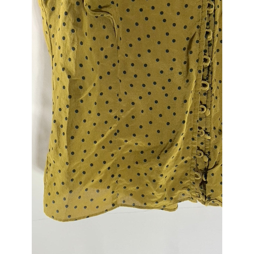 MADEWELL Women's Dark Green Polka Dot Silk Carmelina Flutter-Sleeve Top SZ 0