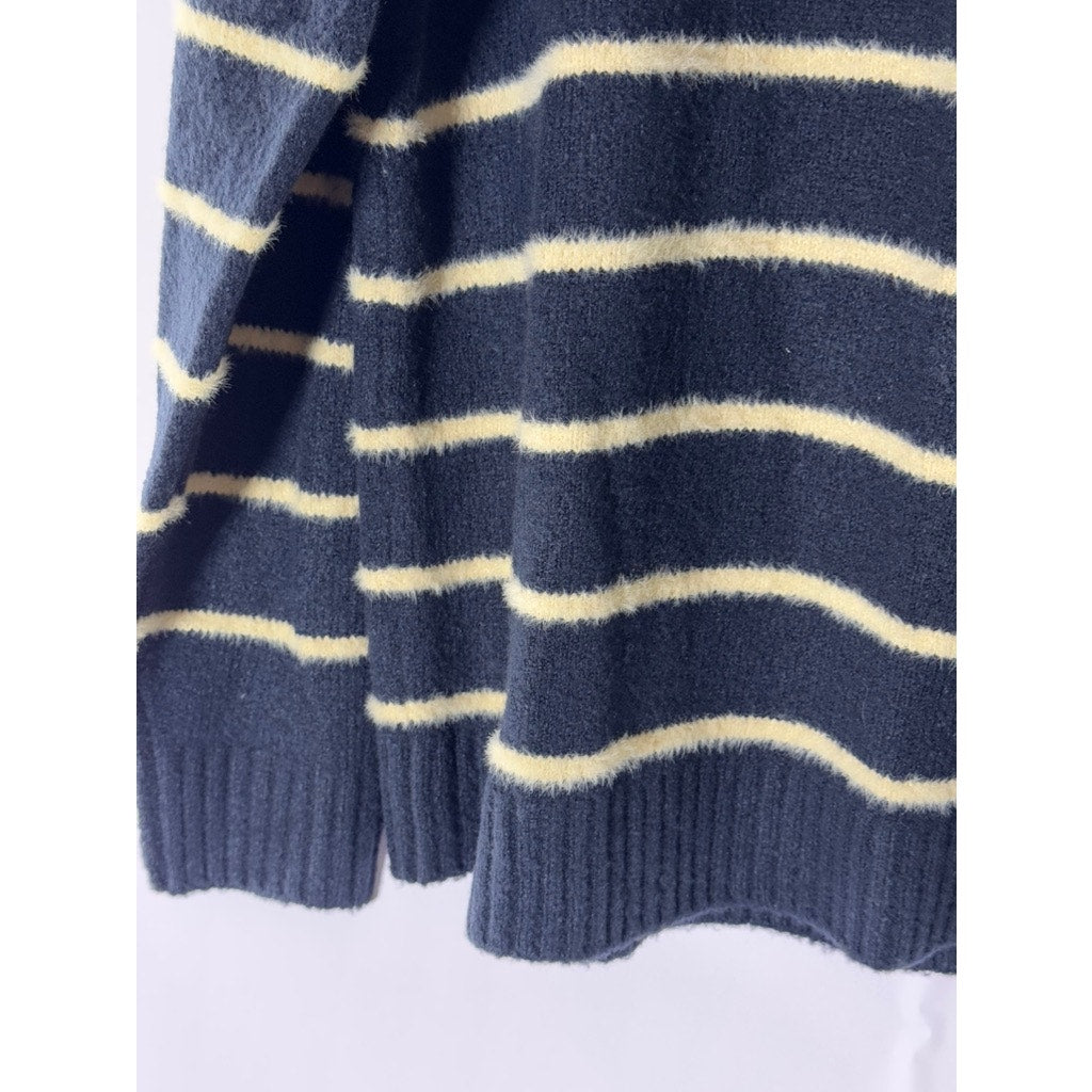 ZARA Men's Navy/Yellow Crewneck Striped Pullover Sweater SZ M