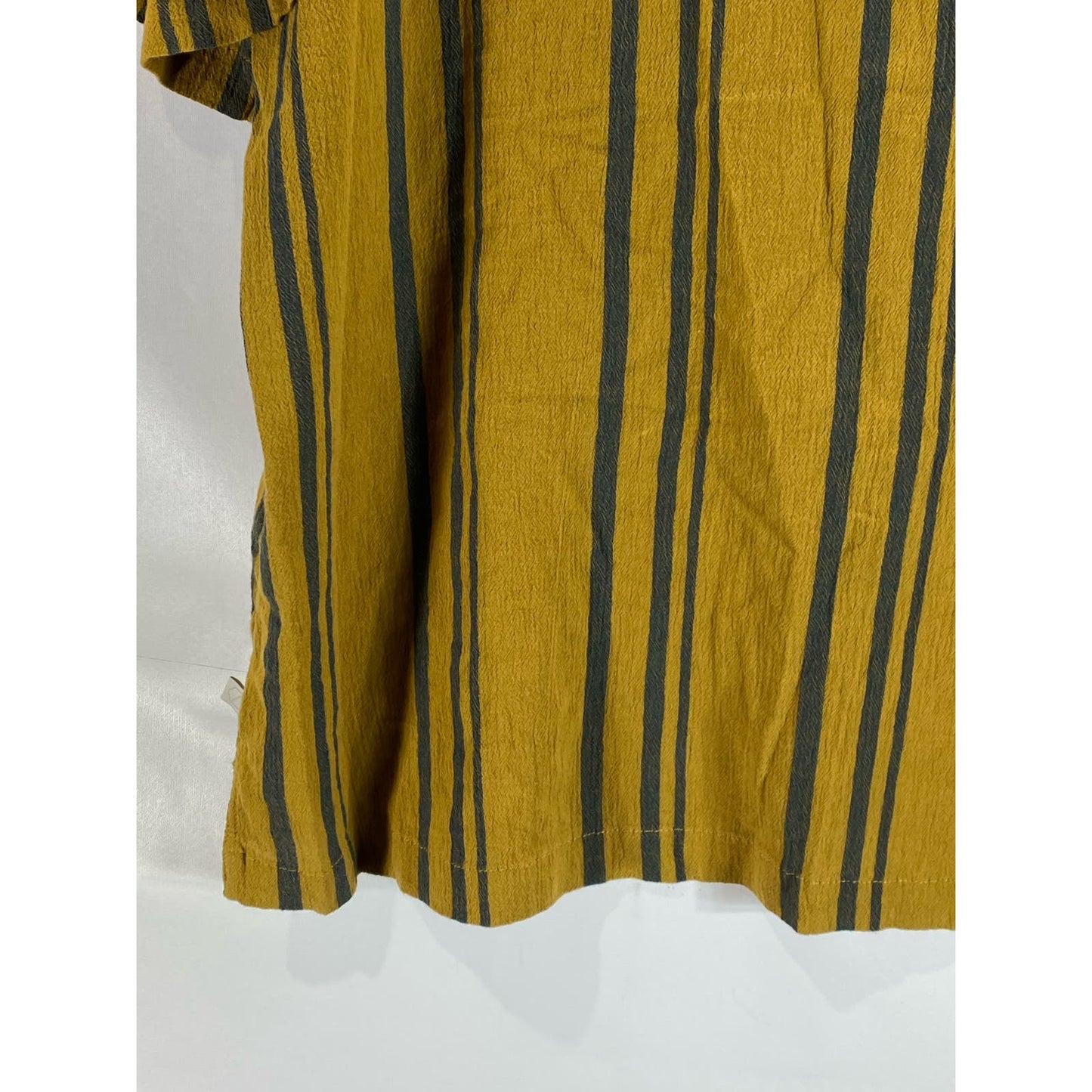 STANDARD CLOTH Men's Yellow Liam Stripe Crinkle Button-Up Shirt SZ XL