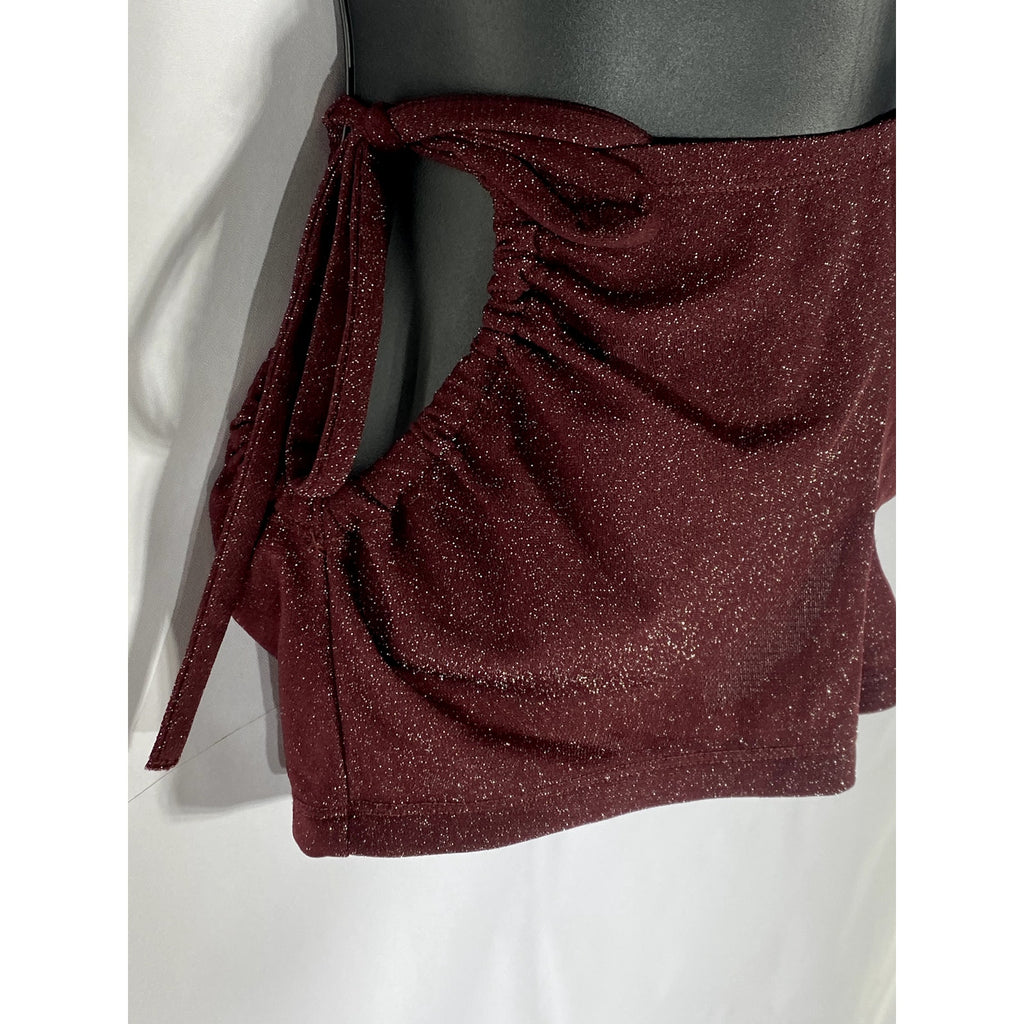 SAVAGE X FENTY Women’s Red Cocoa Metallic Cutout Tie-Waist Booty Shorts SZ XS