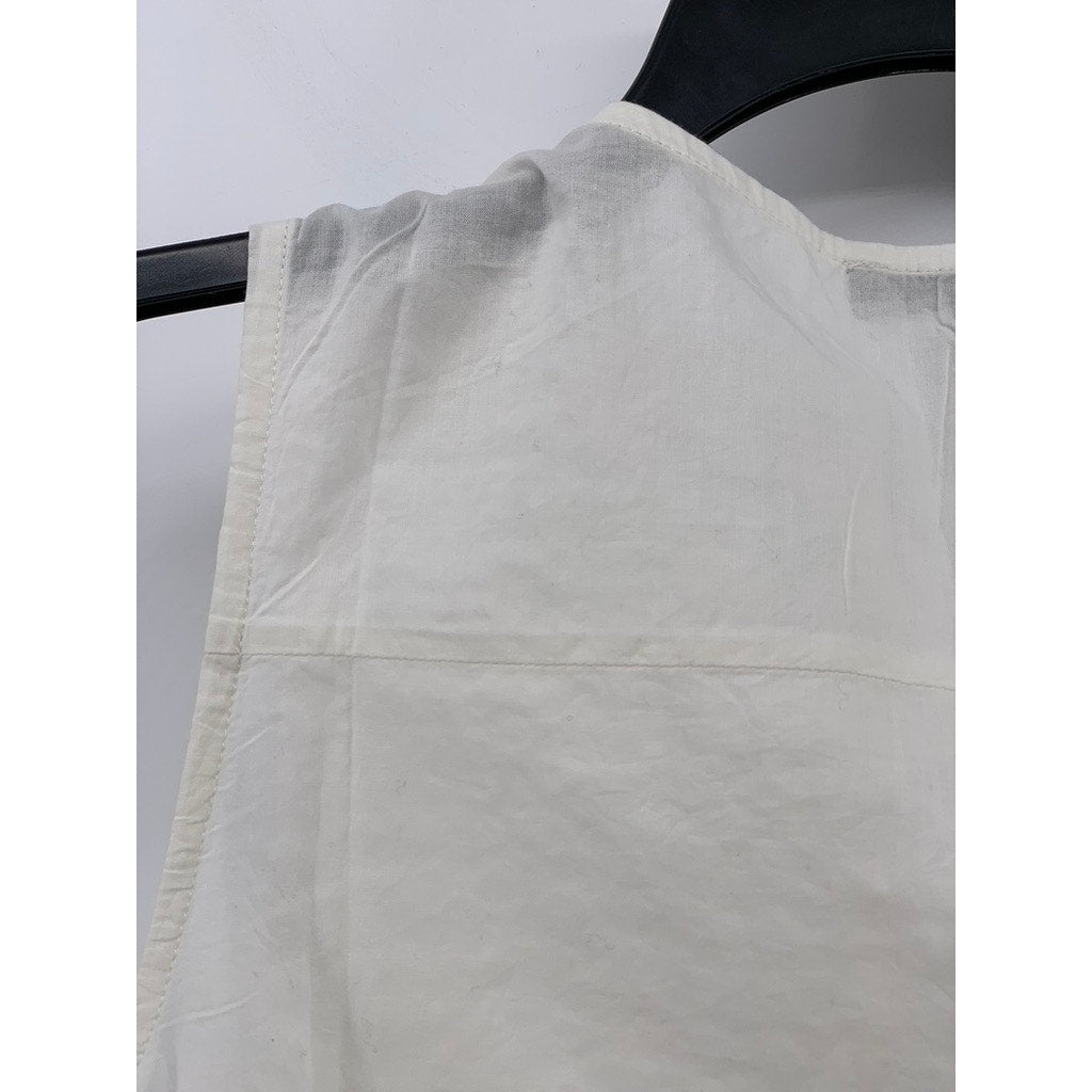 BANANA REPUBLIC Women’s Off-White Split-Neck Sleeveless Eyelet Pullover Top SZ M